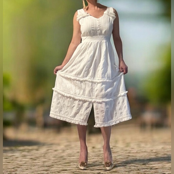 Ellison White Tiered Eyelet Midi Dress - Picture 4 of 10